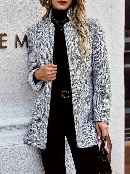 Open Front Textured Long Sleeve Blazer For Office & Work