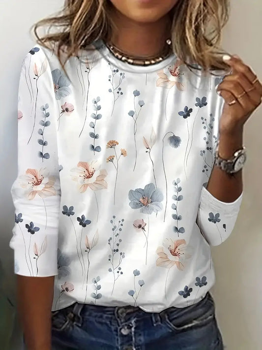 Floral Print Crew Neck Long Sleeve T-Shirt